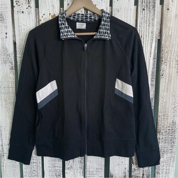 Danskin Full Zip Athletic Jacket Black White Women Size Medium Ear Buds Slot Y2K - Picture 1 of 14